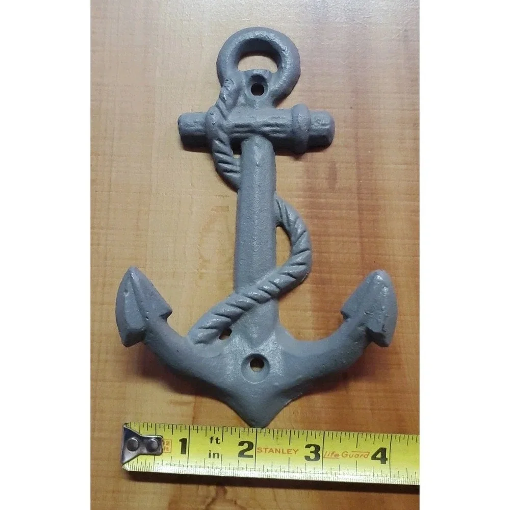 Metal Boat Anchor Wall Hook Mounted Nautical Metal Beach Towel Bath Painted Gray